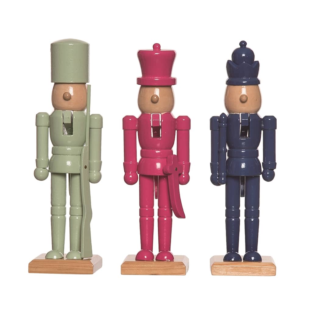 Transpac Small Wood Color Block Nutcracker Decor Set of 3 Christmas Home Decorations