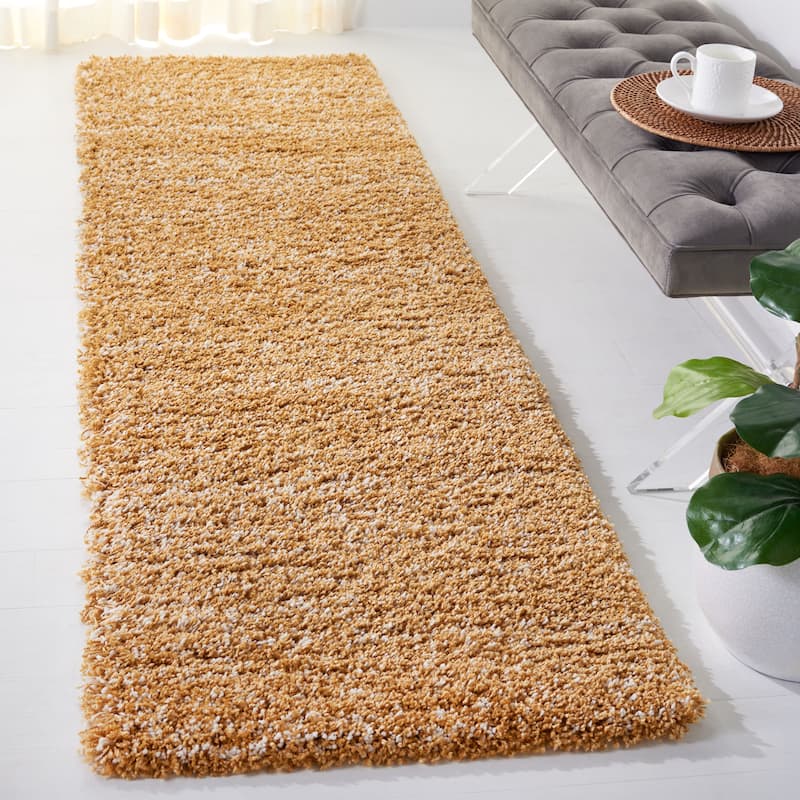 SAFAVIEH Hudson Shag Justine Modern 2-inch Thick Rug - 2'3" x 8' Runner - Gold/Ivory - Runner