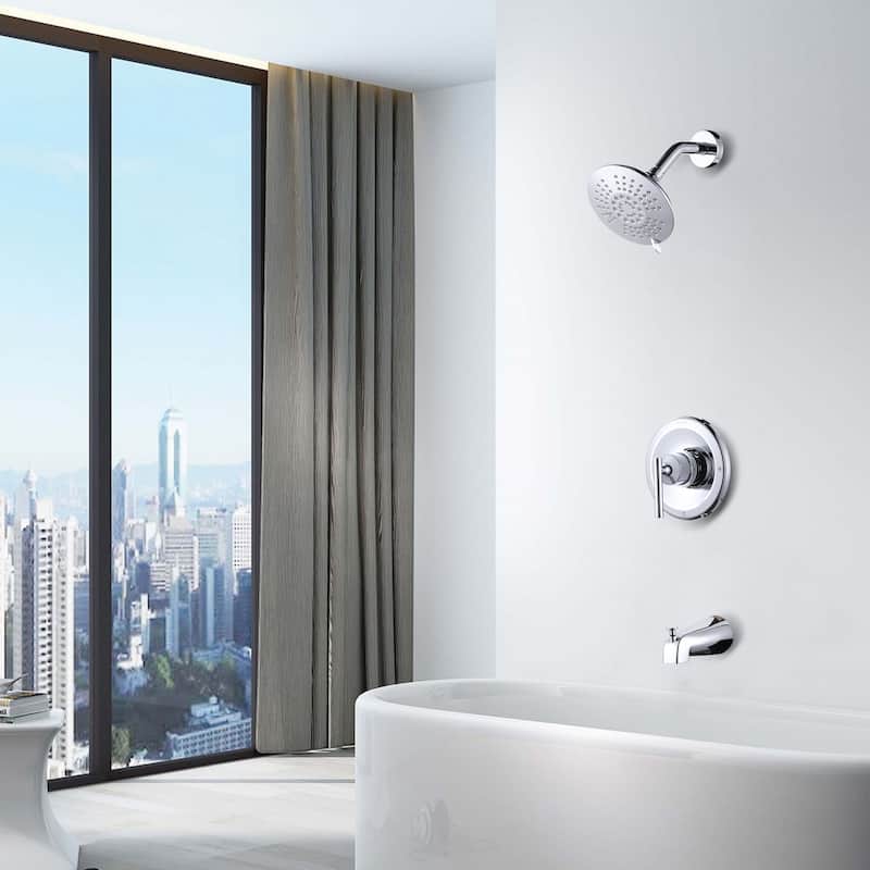 WOWOW Single-Handle 5-Spary Round Shower Faucet with Tub Spout
