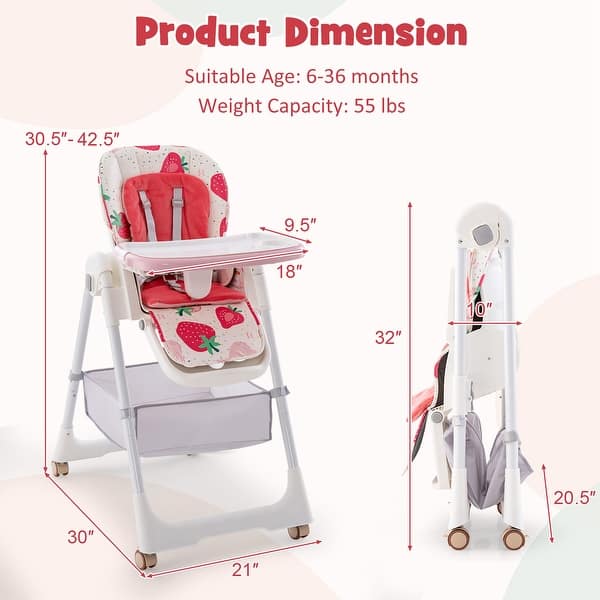 dimension image slide 0 of 4, Babyjoy Folding High Chair Convertible Height Adjustable Baby Feeding - See Details