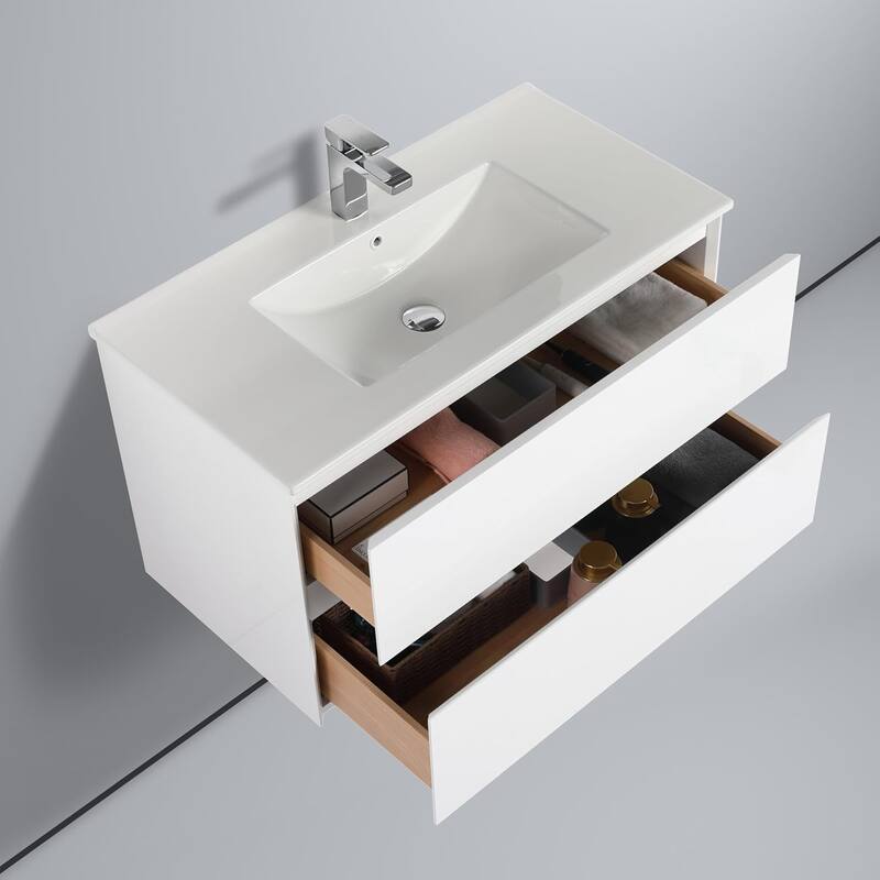 Blossom Assisi 36" Wall Mount Vanity w/ Sink, Glossy White