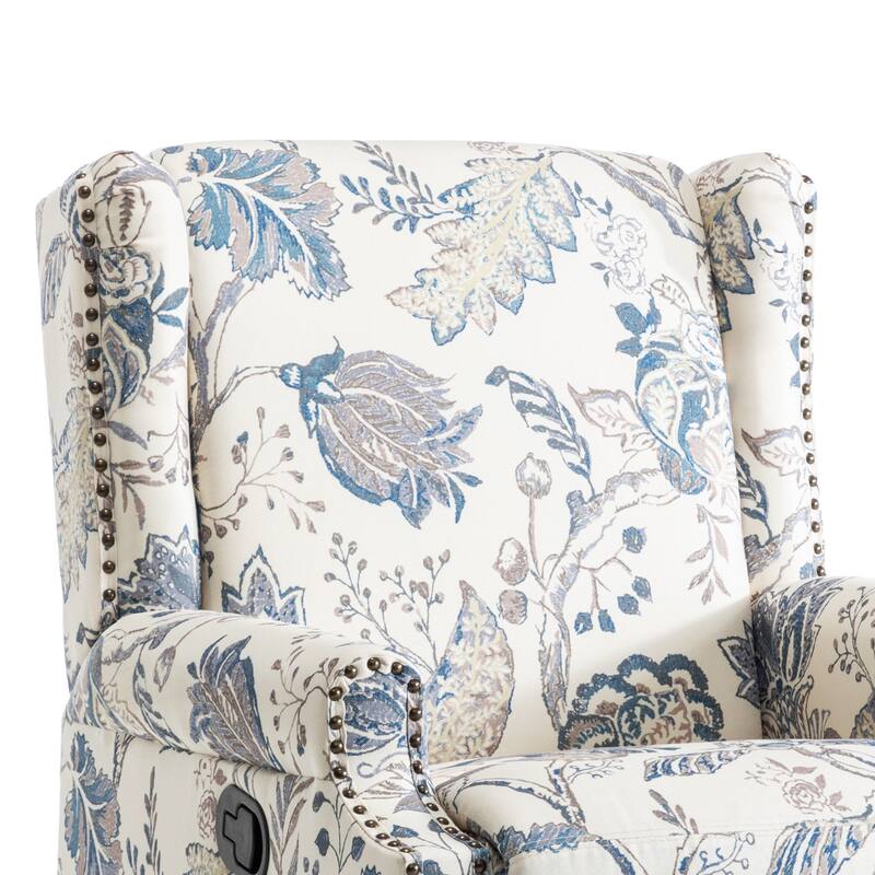 Patterned Linen Swivel Manual Push-Back Recliner Chair