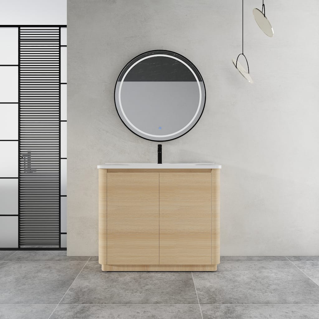 40" Freestanding Bathroom Vanity with White Ceramic Sink & 2-Soft-Close Door, KD-Packing, Plywood