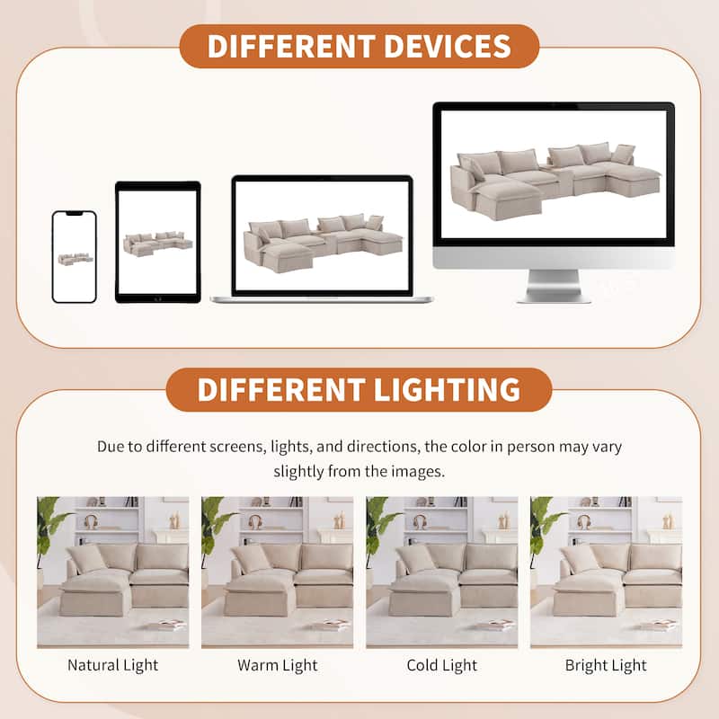 Sectional Sofa With Movable Ottoman And Console,Cup Holder,Wide Seat,U Shaped Couch,Chenille Sofa With Usb Charger