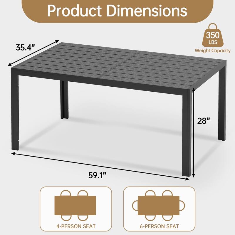 Patio Dining Table for 4-6 Person Outdoor Patio Table 59" Weather-Resistant Rectangular Table for Deck, Garden, Backyard