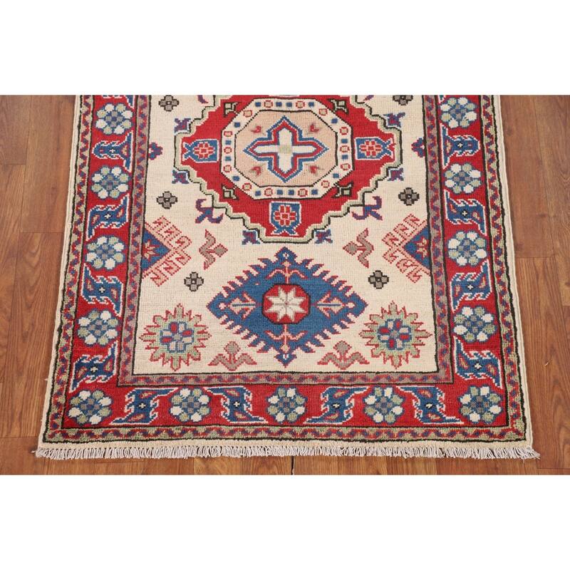Ivory Kazak Accent Rug Hand-Knotted Wool Carpet - 2'9" x 4'0"