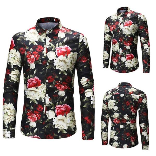Shop Men S Shirt Long Sleeve Floral Print Slim Fit Casual Button