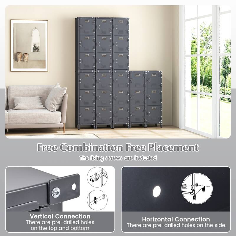 Gymax Metal Storage Locker 40'' Industrial Cabinet w/ 3 Lockable Doors
