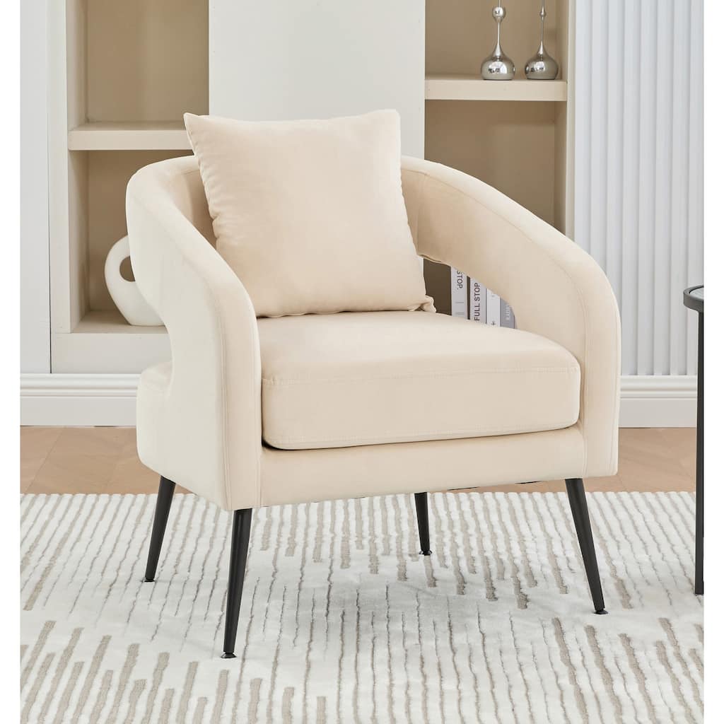 26.4" W Modern Accent Chair,Upholstered Velvet Reading Chair with Metal Legs and Pillows