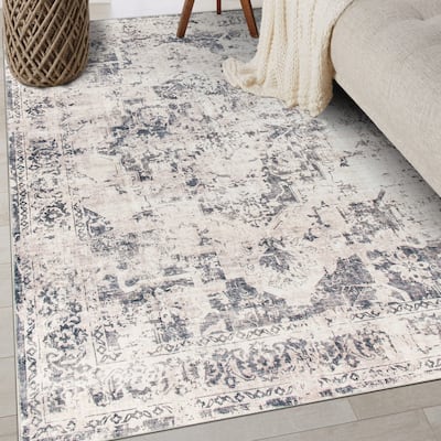World Rug Gallery Transitional Distressed Medallion Washable Non Slip Area Rug