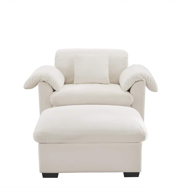 GDFStudio - Moss Velvet Deep Seat Sofa with Storage and 1 Ottoman