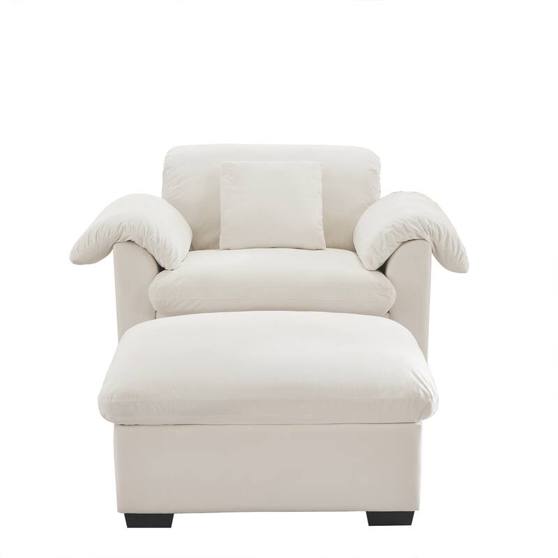 Velvet Deep Seat Storage Sofa Chair with Fluffy Armrest Pillows & Backrest