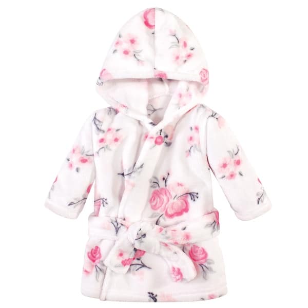 slide 1 of 1, Hudson Baby Infant Boy Plush Animal Face Bathrobe, Pink Floral, 0-9 Months - Pink Floral - 0-9 Months 0-9 Months - Pink Floral
