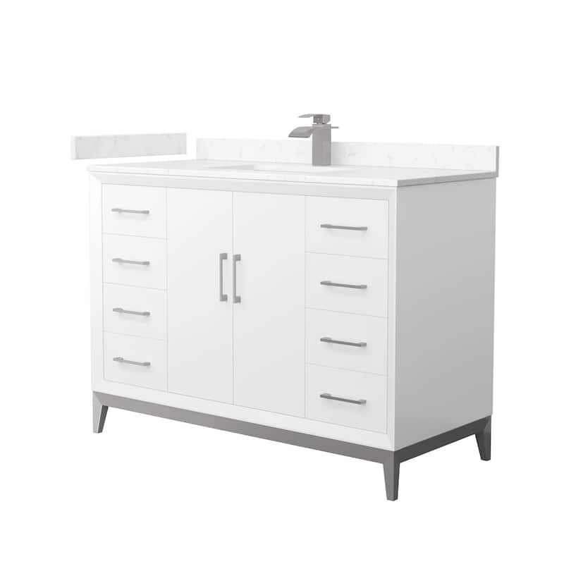 Wyndham Collection WCH818148S-VCA-UNSMXX Amici 48" Free Standing - White / Carrara Cultured Marble Top / Brushed