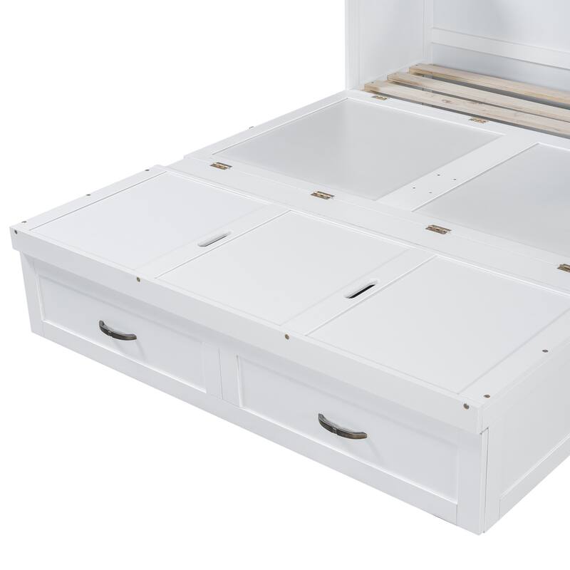 Full Size Space-Saving Design Murphy Bed with USB Ports, Large Drawers and Metal Handles
