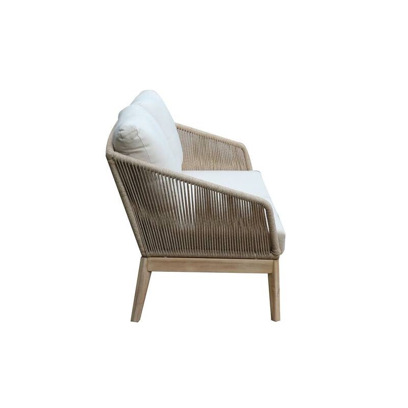 Dexi 51 Inch Patio Sofa, Fade Resistant Cushions, Rich Brown Acacia Wood