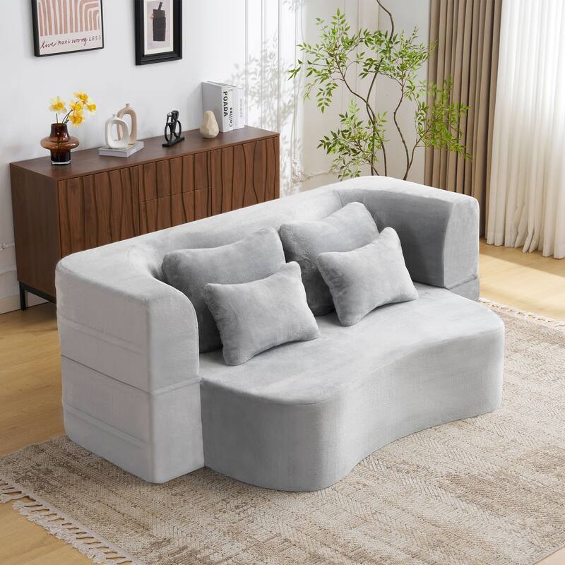 Foldable Loveseat Sofa Curved Futon Couch Convertible Queen Floor Bed