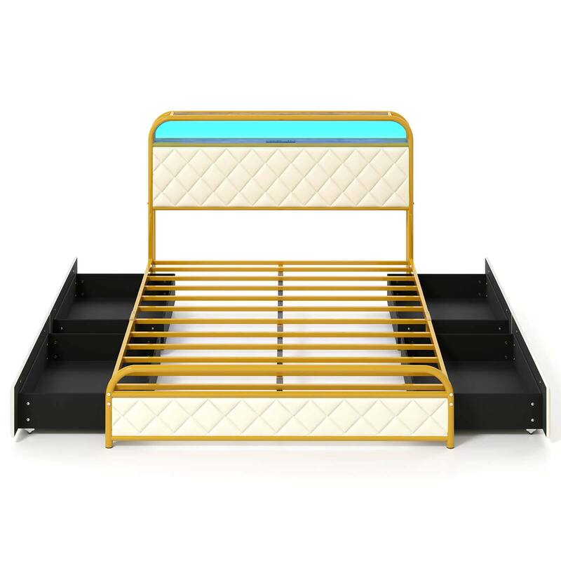 Costway Twin/Full/Queen Size Bed Frame with LED Lights & Charging