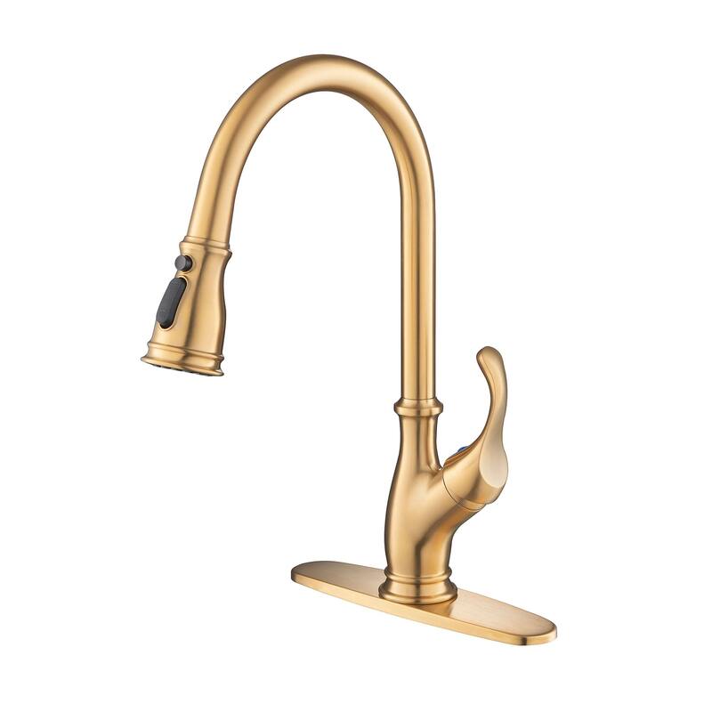 Single Handle Kitchen Faucet With Pull Down Sprayer Single Hole Brushed Gold Kitchen Sink Faucet Kitchen Vanity Basin Tap - Brushed Gold