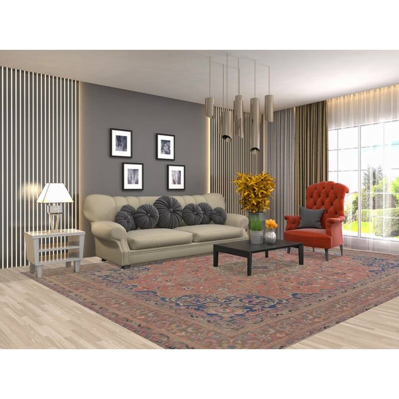 Traditional Mashad Persian Vintage Area Rug Hand-knotted Wool Carpet - 8'10" x 12'7"