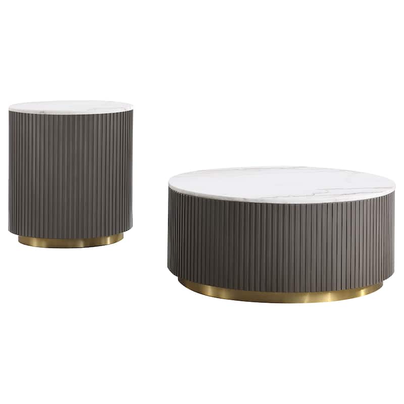 Jason Round Marble Coffee And End Table Set White