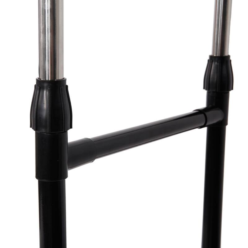 Single/Double-bar Vertical & Horizontal Stretching Stand Clothes Rack with Shoe Shelf Black & Silver