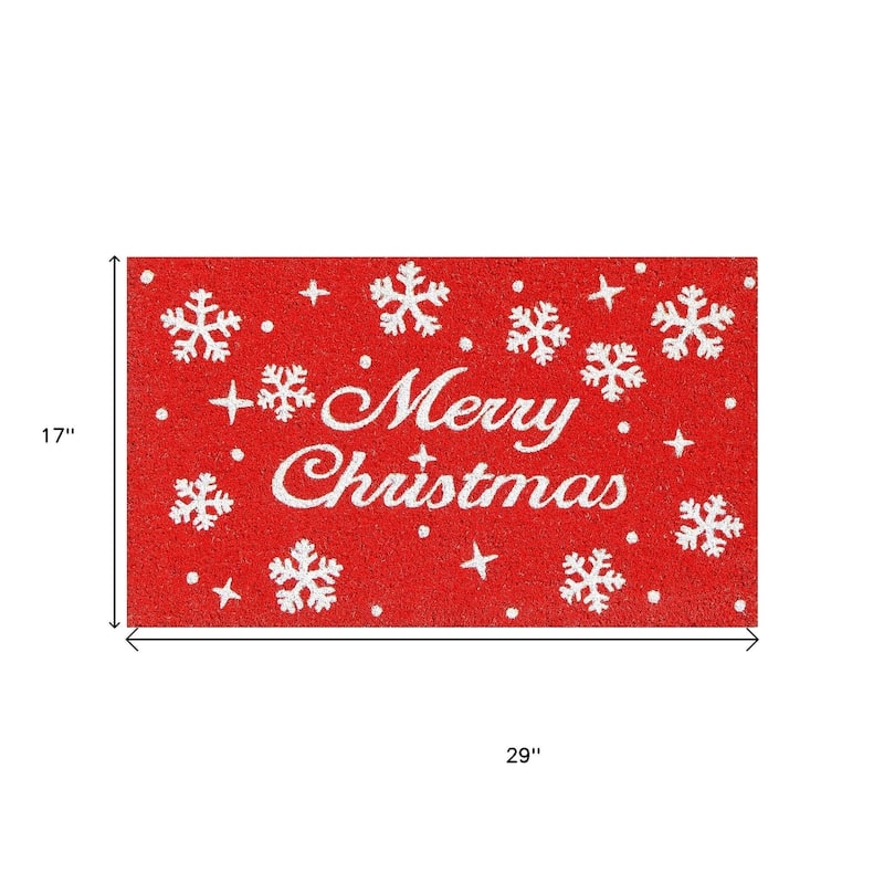 HomeRoots 17" X 29" Red And White Coir Merry Christmas Outdoor Door Mat - 17' X '29