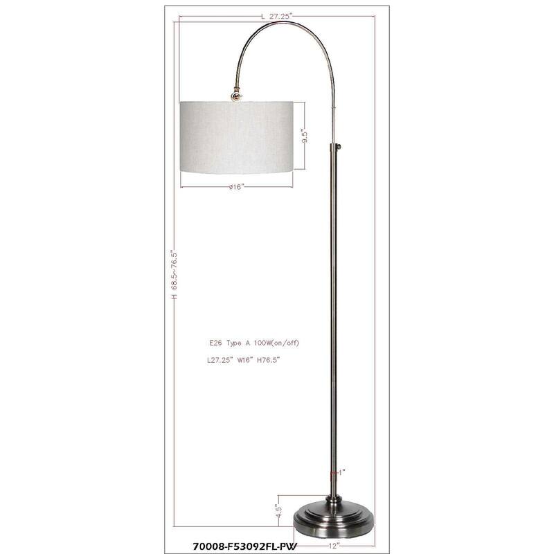 Porter 76.5" Adjustable Floor Lamp with Linen Shade, Pewter