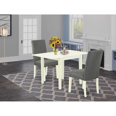 HomeStock 3-Piece Linen White Finish Solid Wood Top Dining Table Set