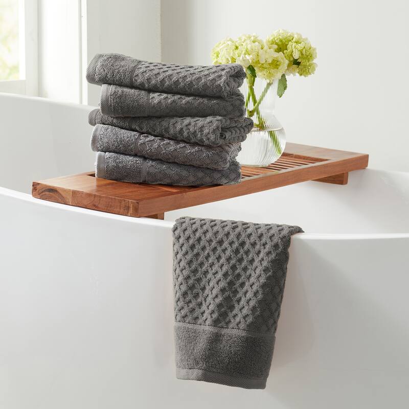 Linery & Co. Cotton Diamond Waffle Texture Bath Towels - Hand Towel (Pack of 6) - Dark Gray