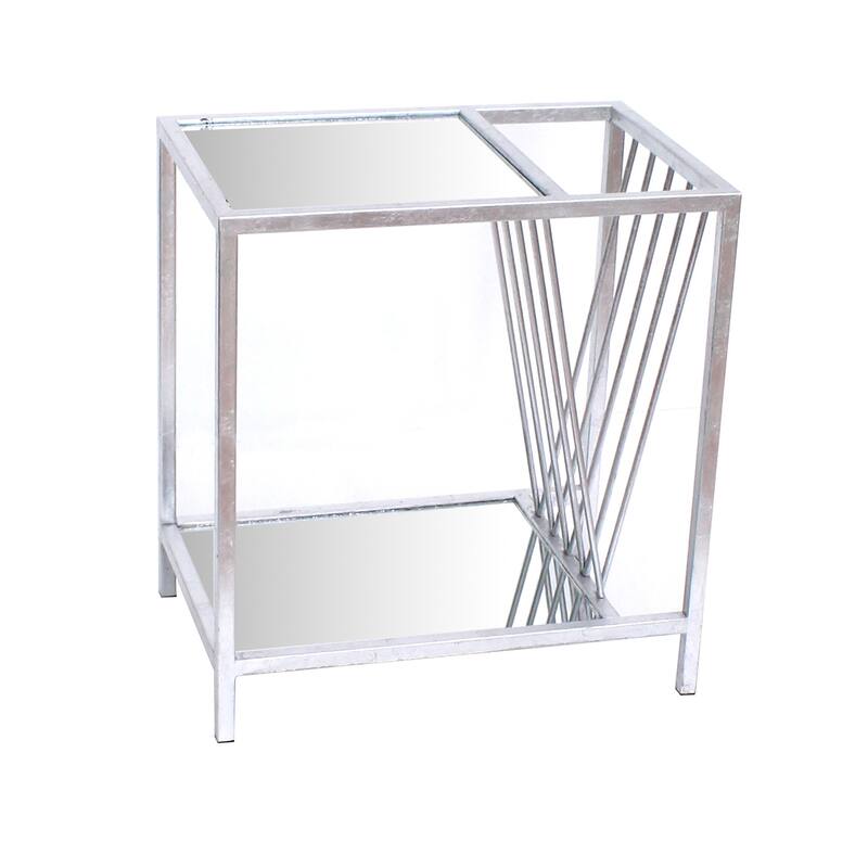24" Silver Mirrored Glass And Iron End Table With Shelf - 24