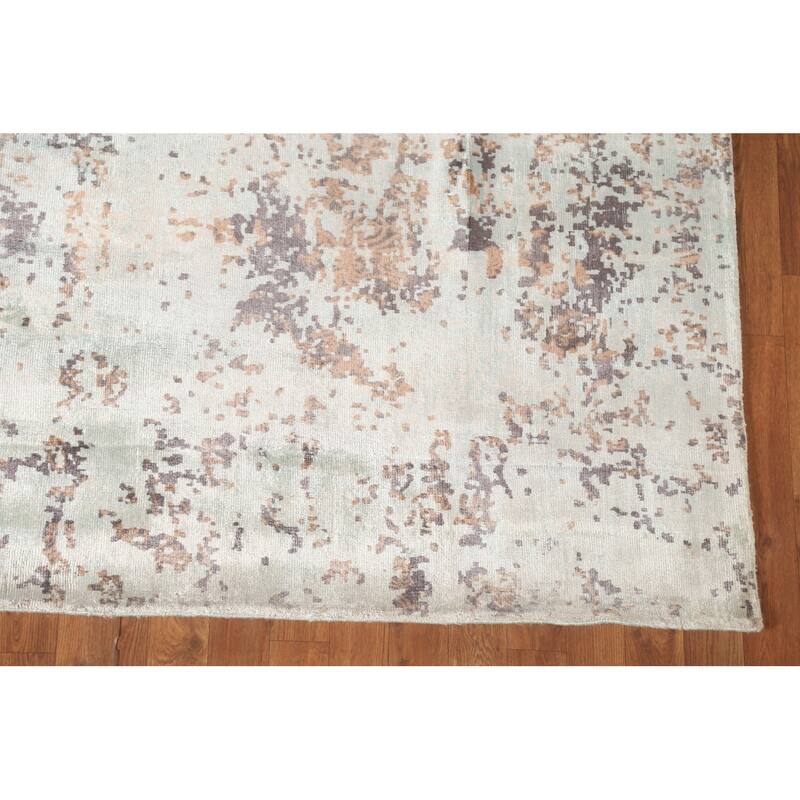 Green Abstract Area Rug Handmade Oriental Wool Carpet - 6'7" x 9'10"