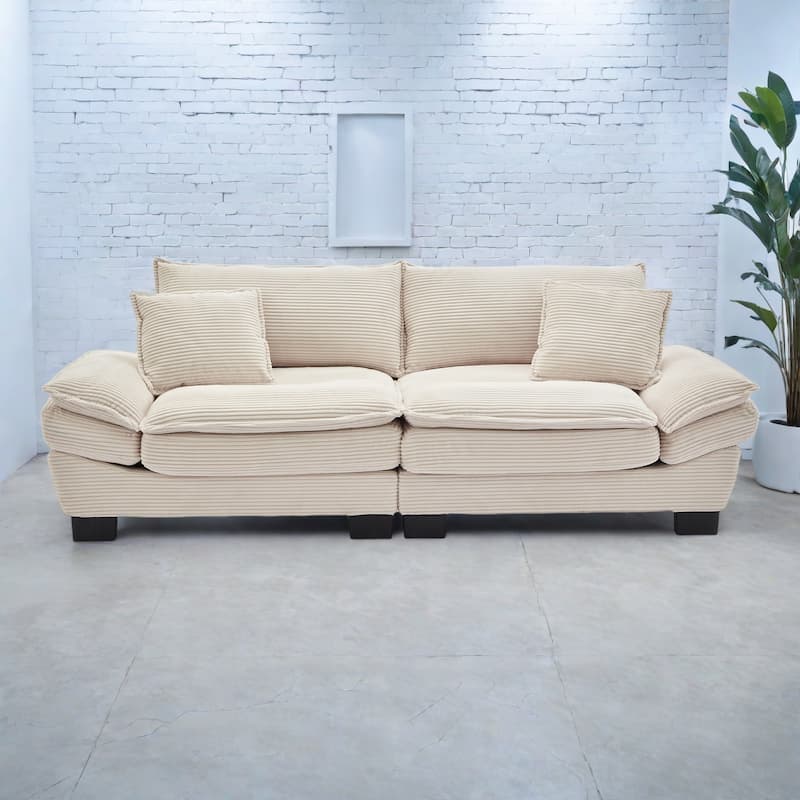 65.5" Upholstered 3-Seater Sofa Couch with Two Pillows and Sturdy Construction - Beige