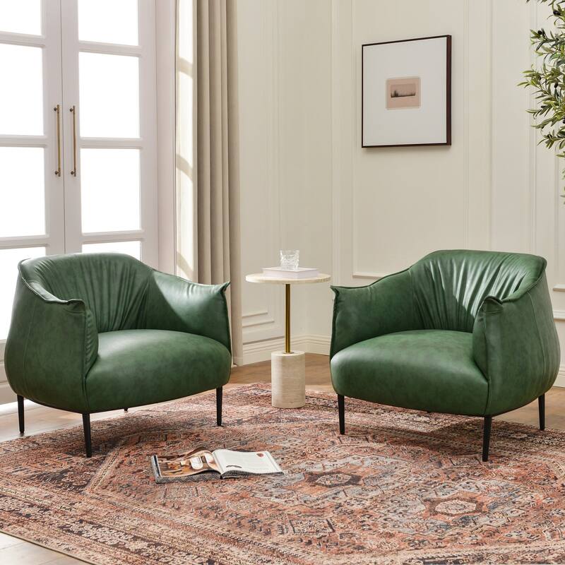KINWELL 33" Wide Faux Vegan Leather Upholstery Barrel Accent Chair