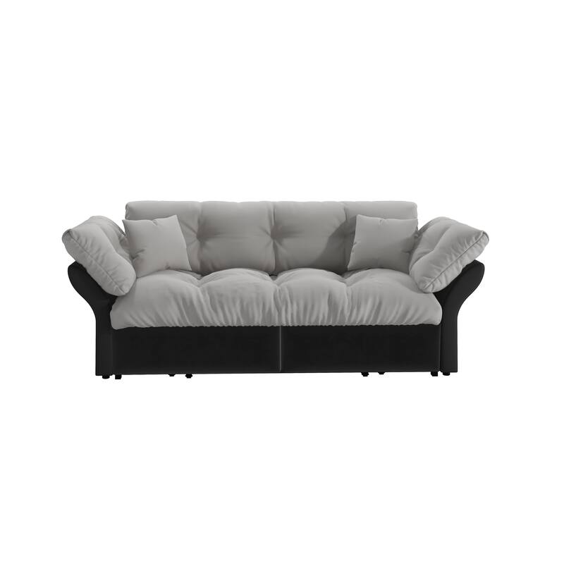 74.8" Queen Pull Out Sofa Bed, 3-in-1 Convertible Sleeper Tufted Sofa with 2 Soft Pillows,Multi-Functional Velvet Loveseat Bed