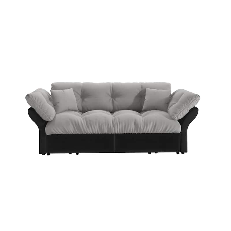 Queen Pull Out Sofa Bed, 3-in-1 Convertible Sleeper Tufted Sofa with 2 Soft Pillows, Velvet Loveseat Bed
