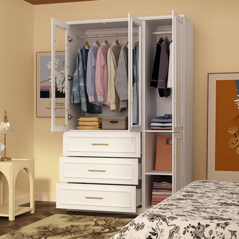 74.8"H Large Modular Wardrobe Cloest Armoire Cabinet Glass Door