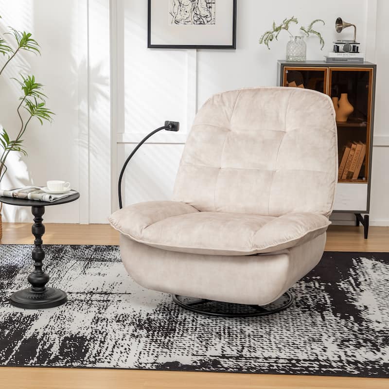 Velvet Recliner Chair for Living Room, Large Swivel Gliding Rocking Chair with Mobile Phone Holder, Upholstered Reading Chair