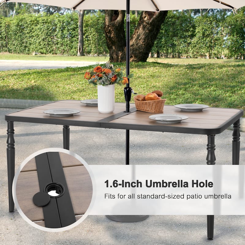 Patio Metal Dining Set of 7, with 6 Chairs and a Rectangular Table