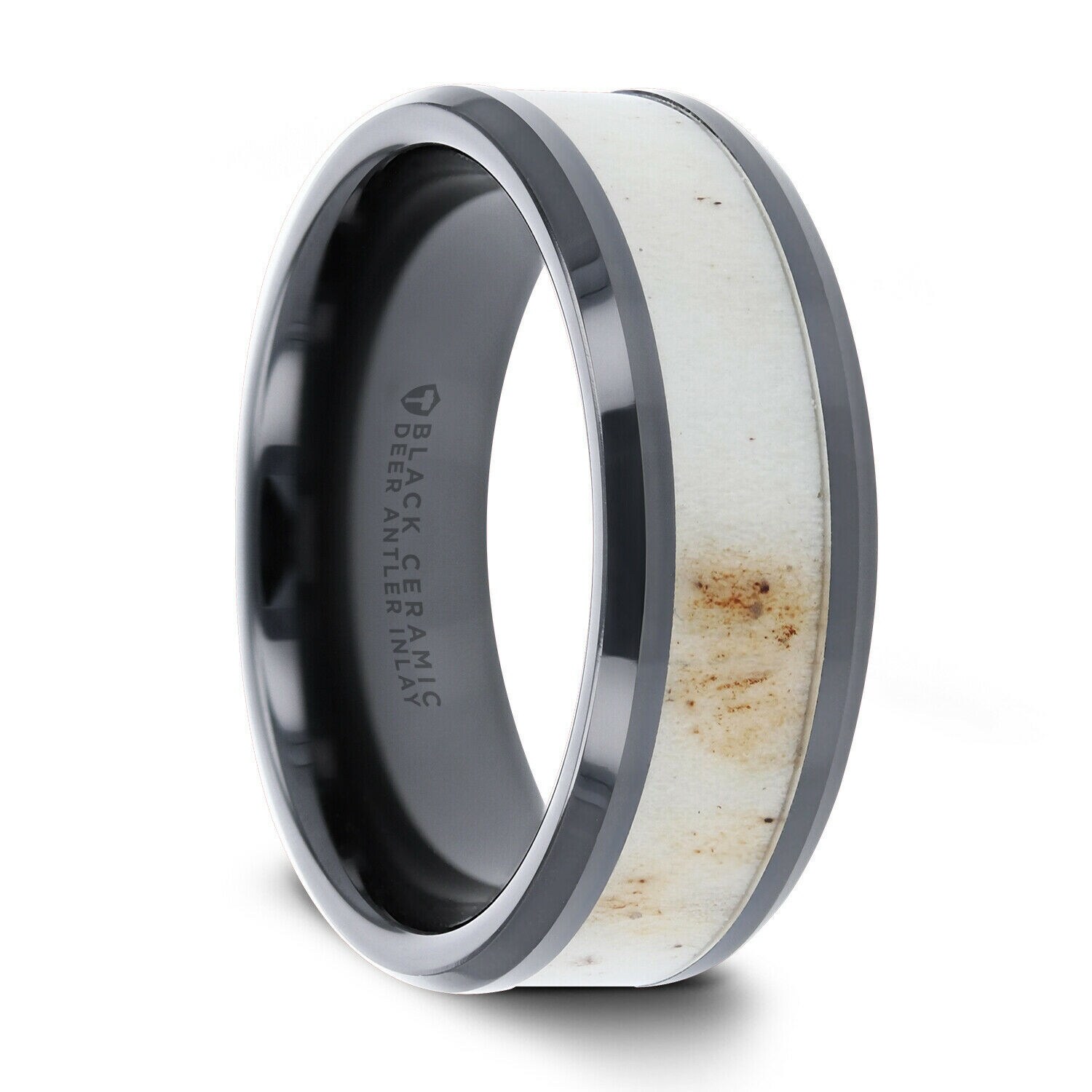 Black Ceramic with White Inlay 8mm Ring