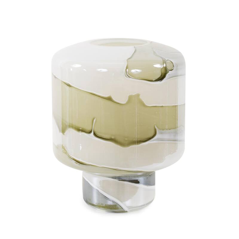 Allan Andrews Green & White Rounded-Edged Cylindrical Glass Vase
