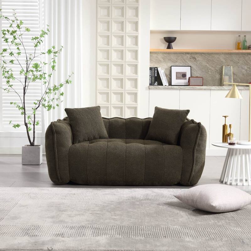 Soft Bean Bag Chair for Adults, Cozy Lazy Bean Bag Sofa, 2 Seat with Armrests for Home -  Olive Green
