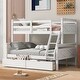 preview thumbnail 1 of 8, White Twin over Full Size Pine Wood Bunk Bed with Ladder, Two Storage Drawers, Safety Guardrail White