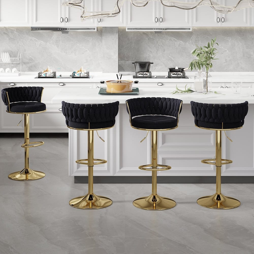 VECELO Set of 4 Bar Stools Adjustable Swivel with Metal Frame Modern Bar Stools with Back for Dining Room