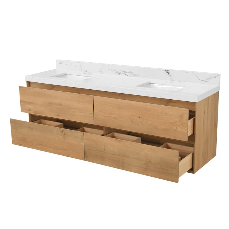 Sylphar 72 in. Toffee Oak Bath Vanity with Undermount Sink, 3 Top Options