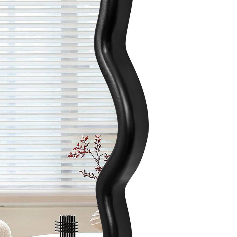 Mia Solid Wood Wavy Round Wall Mirror with HD Reflection and Artistic Frame Design by GDFStudio