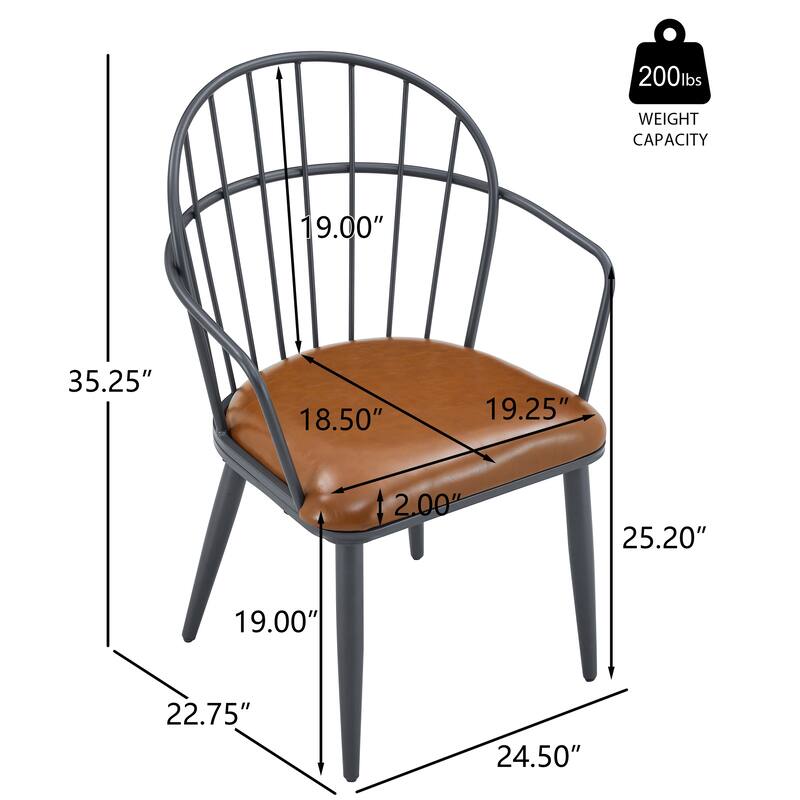 Roomfitters Industrial PU Leather Dining Chairs with Metal Sled Base, Brown and Black Set of 2