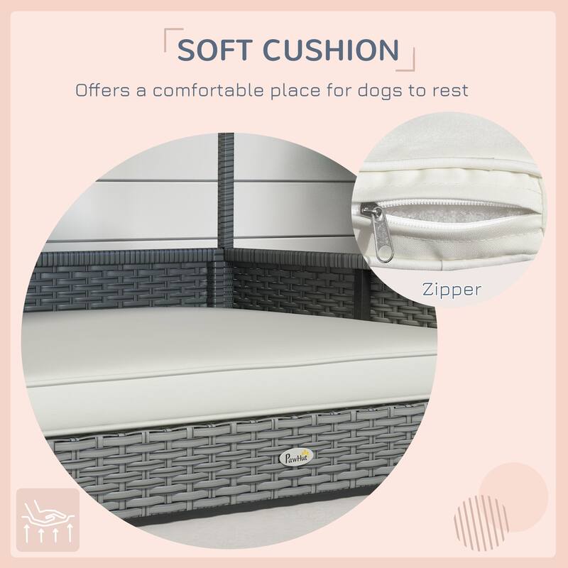 Wicker Dog House Outdoor with Canopy, Rattan Dog Bed with Water-resistant Cushion, for Small and Medium Dogs