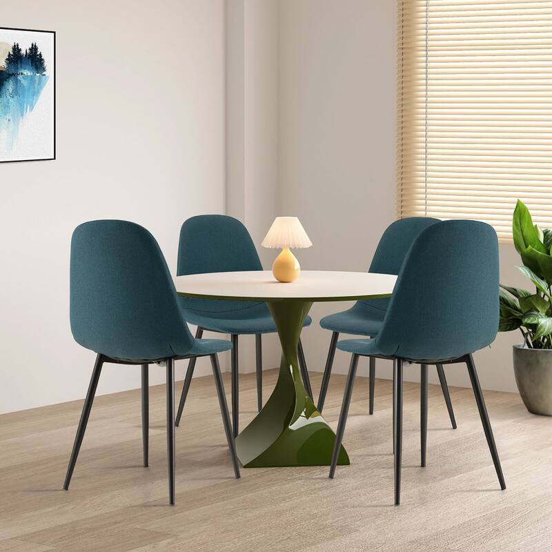 Gymax Dining Chairs Set of 4 Upholstered Fabric Chairs W/Metal Legs