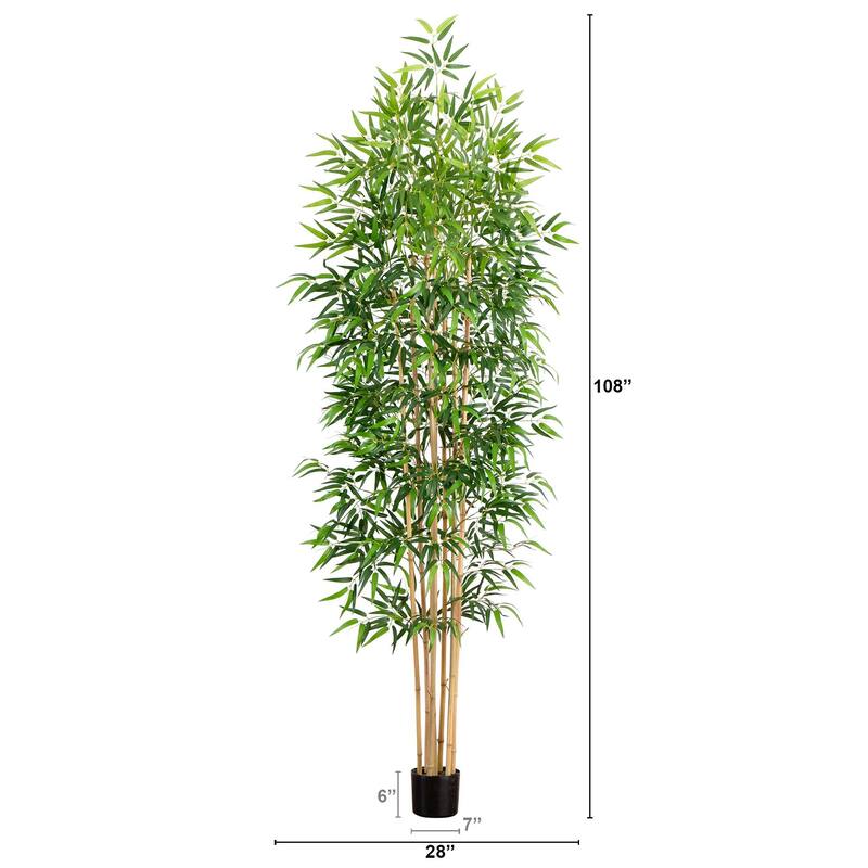 9' Artificial Bamboo Tree with Real Bamboo Trunks - Green